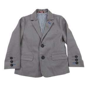 Boden Blazer Jacket Boys 3-4Y Gray Two Button Lined 100% Cotton
